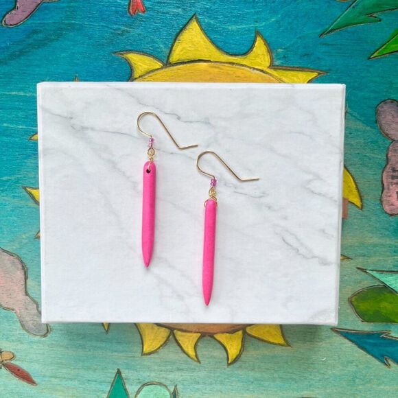 Hot Pink Crystal Dagger Drop Bar Earrings - Picture 5 of 5